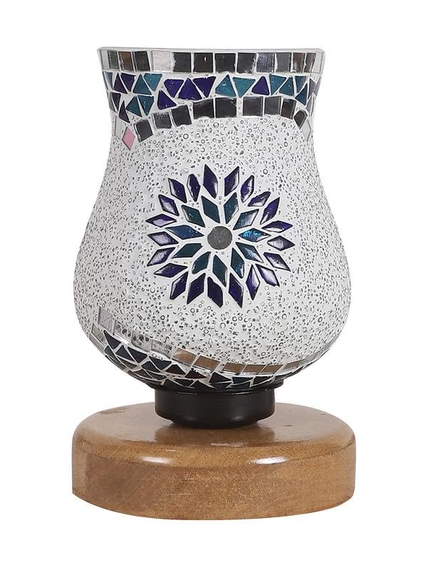 Multicolor Table Lamp | Artistic Mosaic Glass with Sturdy Wood Base | Decorative Ambient Light for Home D�cor | Perfect Blend of Modern & Traditional Style - Model DNM68