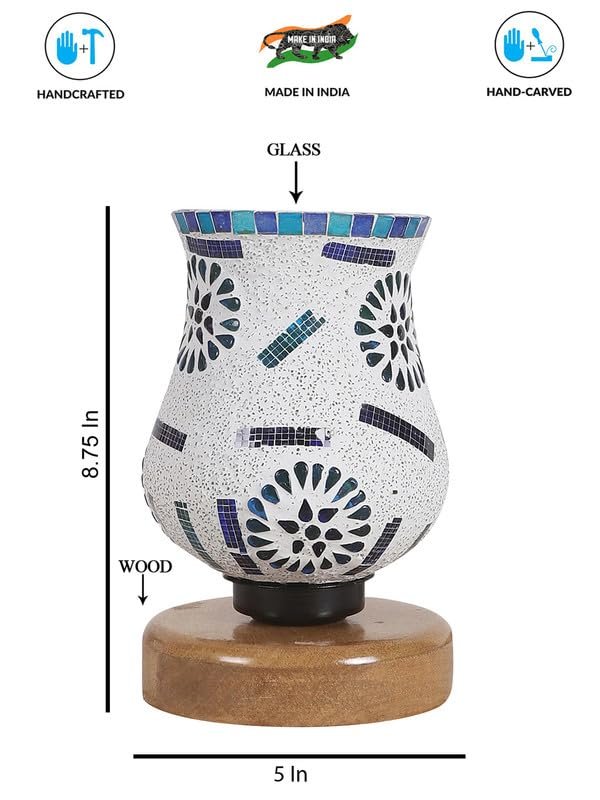 Multicolor Table Lamp | Artistic Mosaic Glass with Sturdy Wood Base | Decorative Ambient Light for Home D�cor | Perfect Blend of Modern & Traditional Style - Model DNM68
