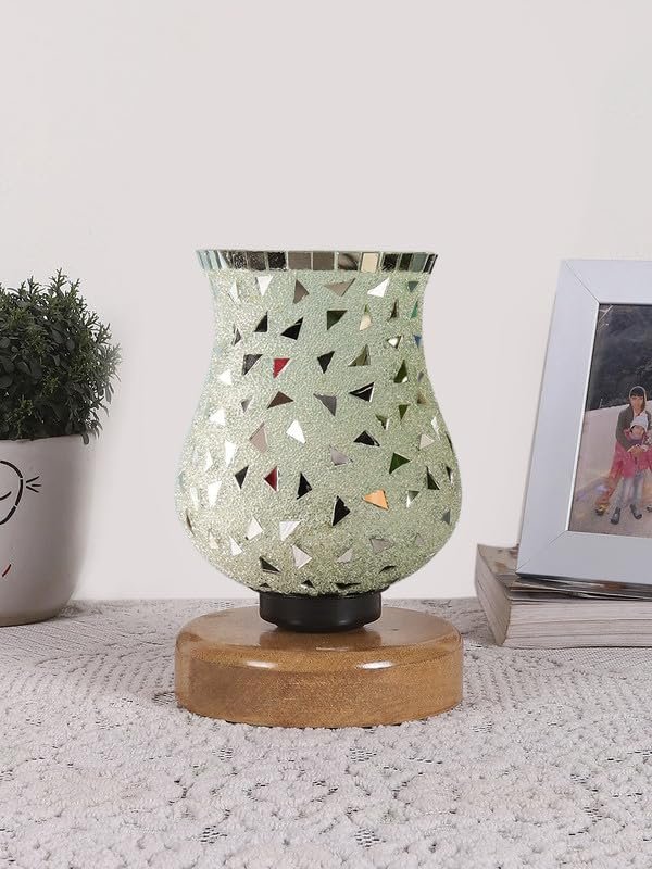 Multicolor Table Lamp | Artistic Mosaic Glass with Sturdy Wood Base | Decorative Ambient Light for Home D�cor | Perfect Blend of Modern & Traditional Style - Model DNM71