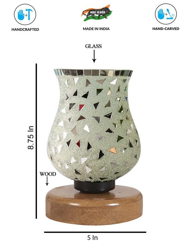 Multicolor Table Lamp | Artistic Mosaic Glass with Sturdy Wood Base | Decorative Ambient Light for Home D�cor | Perfect Blend of Modern & Traditional Style - Model DNM71