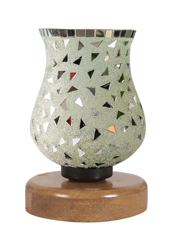 Multicolor Table Lamp | Artistic Mosaic Glass with Sturdy Wood Base | Decorative Ambient Light for Home D�cor | Perfect Blend of Modern & Traditional Style - Model DNM71