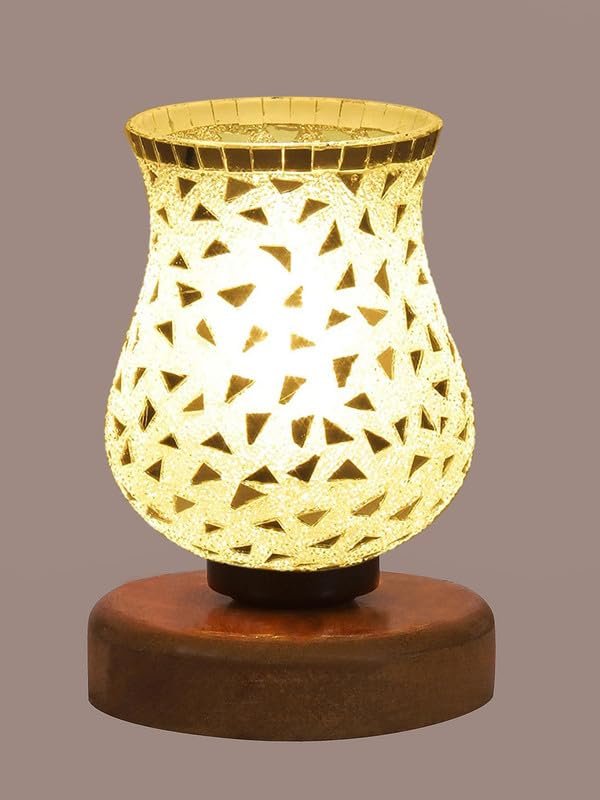 Multicolor Table Lamp | Artistic Mosaic Glass with Sturdy Wood Base | Decorative Ambient Light for Home D�cor | Perfect Blend of Modern & Traditional Style - Model DNM71
