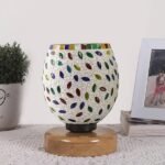 Multicolor Table Lamp | Artistic Mosaic Glass with Sturdy Wood Base | Decorative Ambient Light for Home D�cor | Perfect Blend of Modern & Traditional Style – Model DNM73