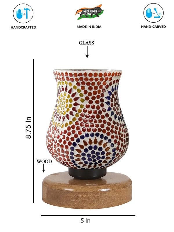 Multicolor Table Lamp | Artistic Mosaic Glass with Sturdy Wood Base | Decorative Ambient Light for Home D�cor | Perfect Blend of Modern & Traditional Style - Model DNM75