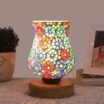 Multicolor Table Lamp | Artistic Mosaic Glass with Sturdy Wood Base | Decorative Ambient Light for Home D�cor | Perfect Blend of Modern & Traditional Style – Model DNM78
