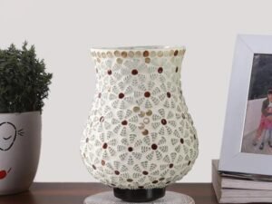 Multicolor Table Lamp | Artistic Mosaic Glass with Sturdy Wood Base | Decorative Ambient Light for Home D�cor | Perfect Blend of Modern & Traditional Style - Model DNM91