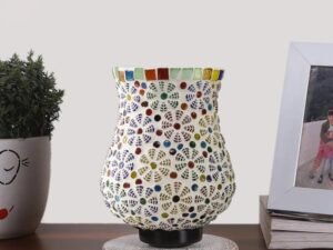 Multicolor Table Lamp | Artistic Mosaic Glass with Sturdy Wood Base | Decorative Ambient Light for Home D�cor | Perfect Blend of Modern & Traditional Style - Model DNM92