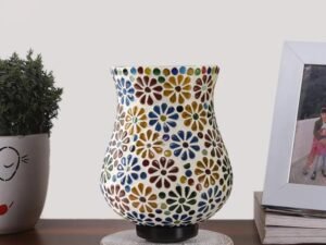 Multicolor Table Lamp | Artistic Mosaic Glass with Sturdy Wood Base | Decorative Ambient Light for Home D�cor | Perfect Blend of Modern & Traditional Style - Model DNM94