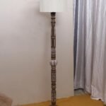 Off-White Cotton Drum Wooden Floor Lamp -1- (12×56.7 inches)