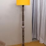 Yellow Cotton Drum Wooden Floor Lamp -5-(12×56 .7inches)