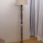Beige Jute Drum Wooden Floor Lamp -8-(12×56.7inches)