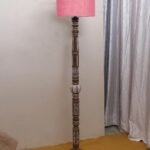 Pink Jute Drum Wooden Floor Lamp -10-(12×56.7inches)