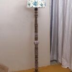 Printed Cotton Drum Wooden Floor Lamp -13-(12×56.7inches)