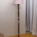 Printed Cotton Drum Wooden Floor Lamp -15 (12×56.7inches)