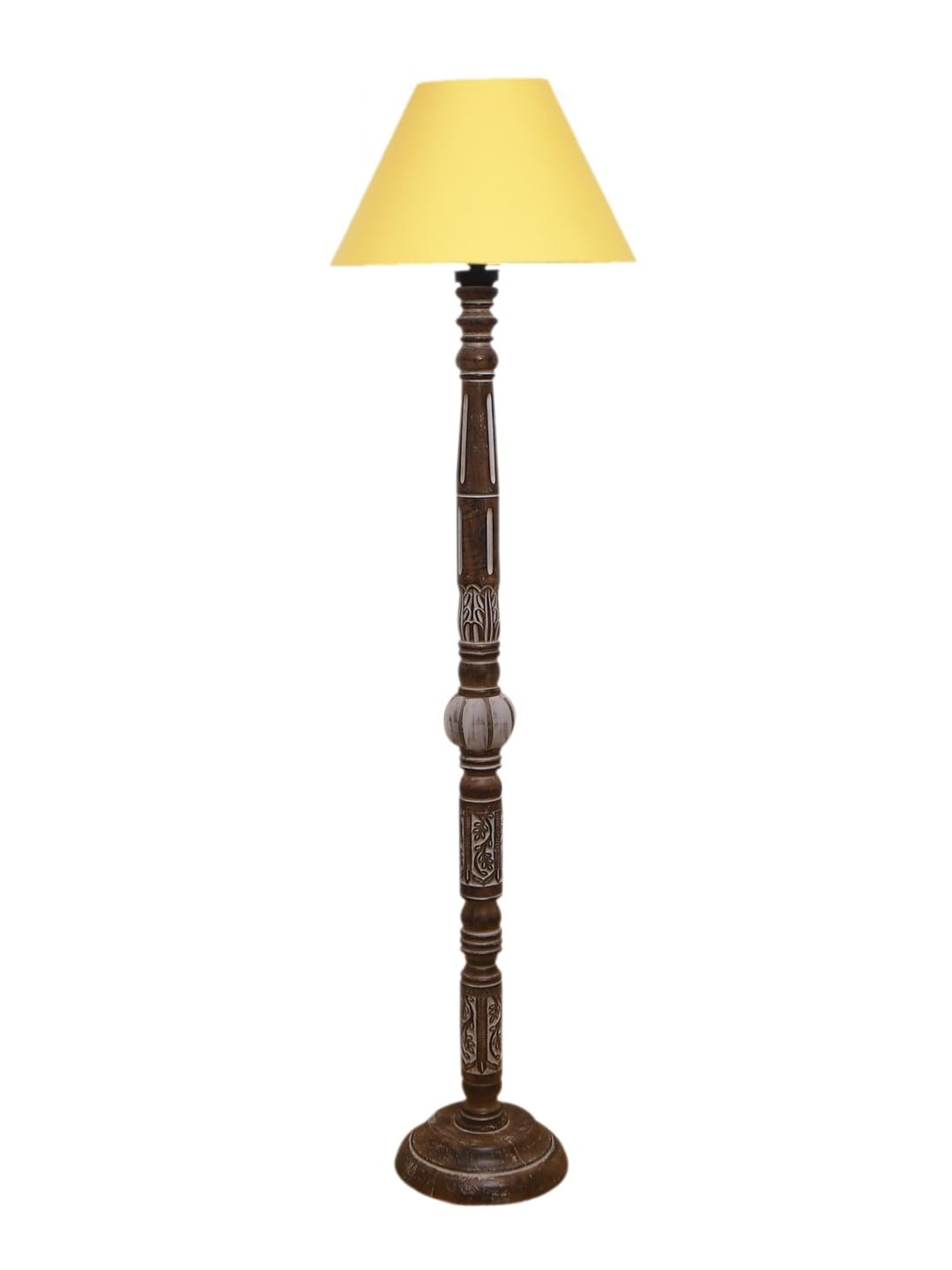 Yellow Cotton Conical Wooden Floor Lamp -24-(14x55.75inches)