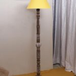 Yellow Cotton Conical Wooden Floor Lamp -24-(14×55.75inches)