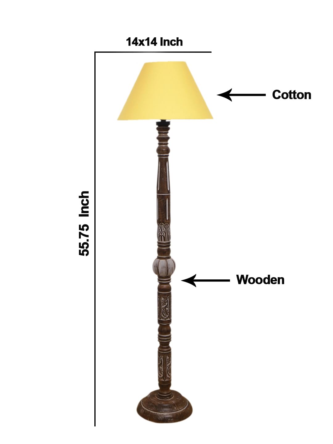 Yellow Cotton Conical Wooden Floor Lamp -24-(14x55.75inches)