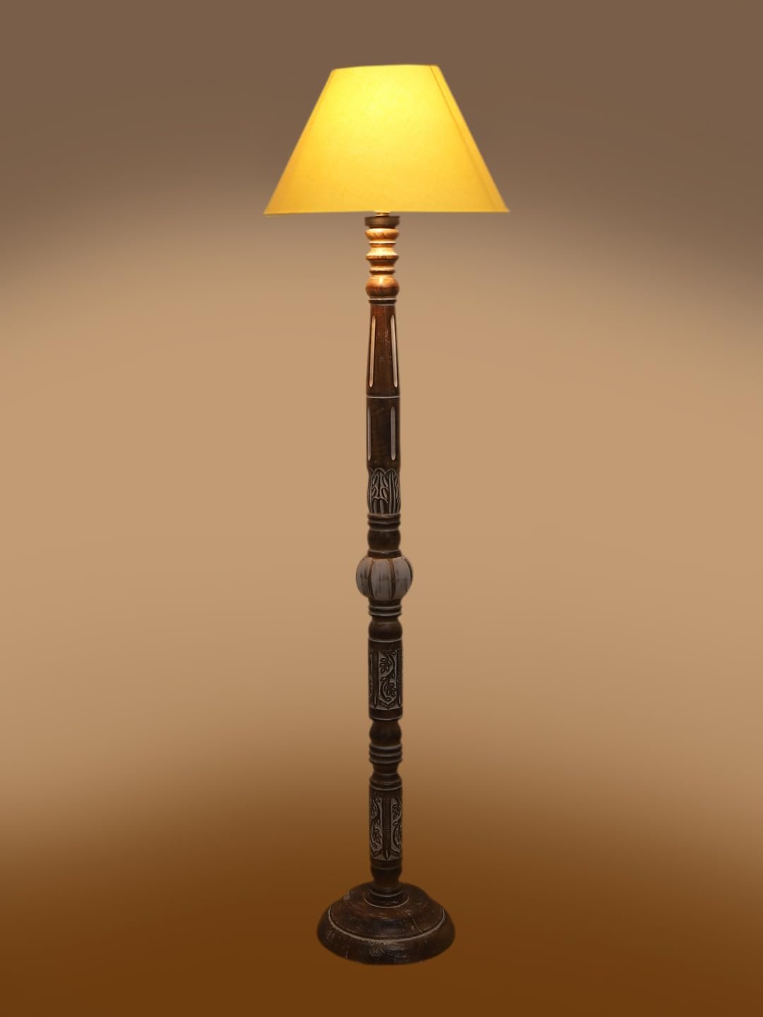 Yellow Cotton Conical Wooden Floor Lamp -24-(14x55.75inches)