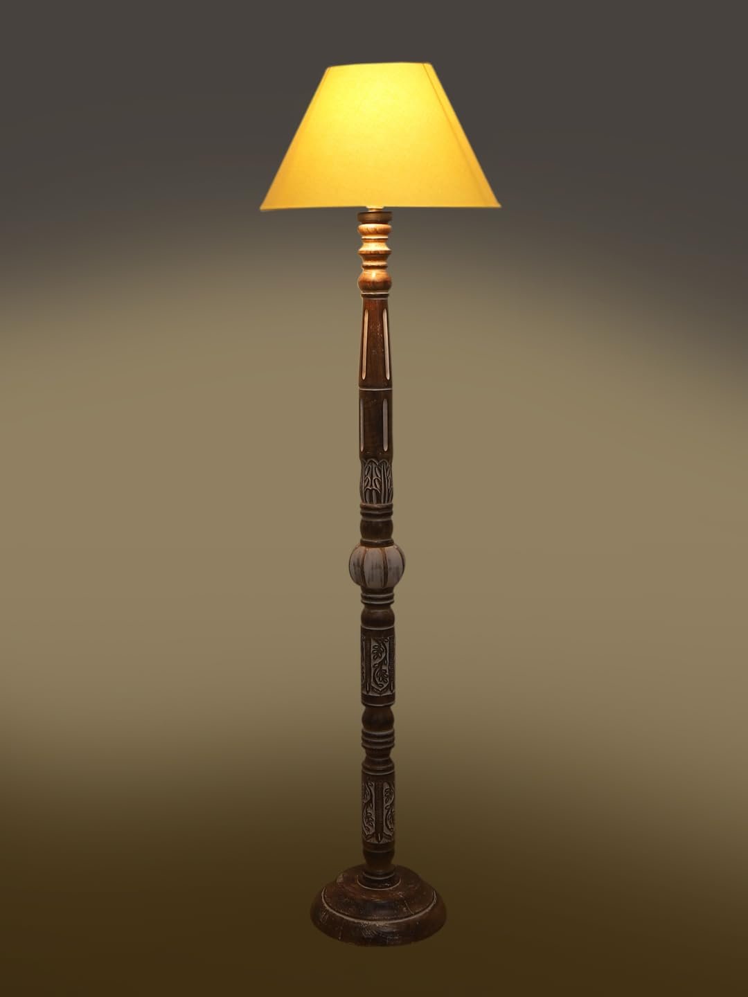 Yellow Cotton Conical Wooden Floor Lamp -24-(14x55.75inches)