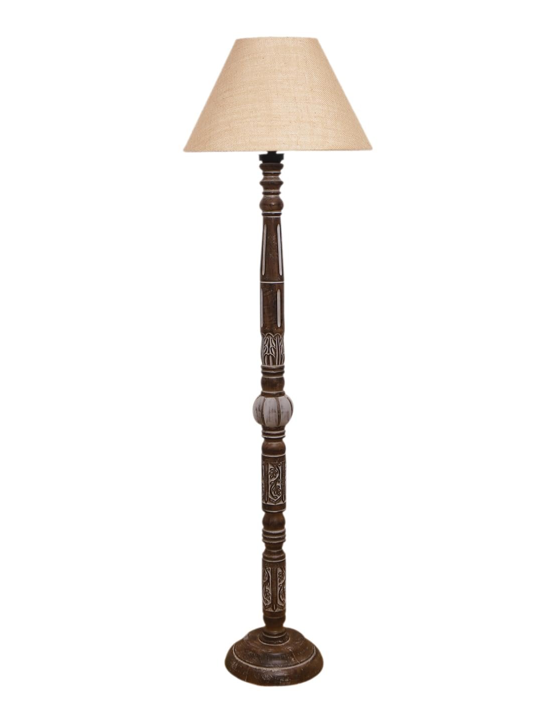 Beige Jute Conical Wooden Floor Lamp -27-(14x55.75inches)