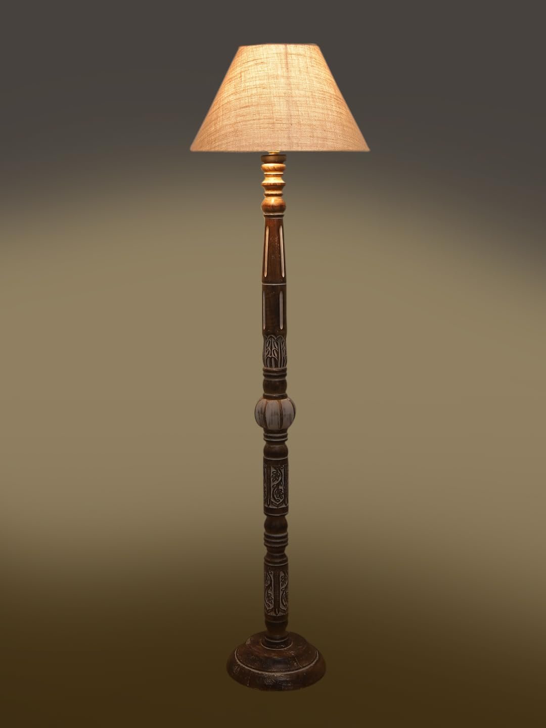 Beige Jute Conical Wooden Floor Lamp -27-(14x55.75inches)