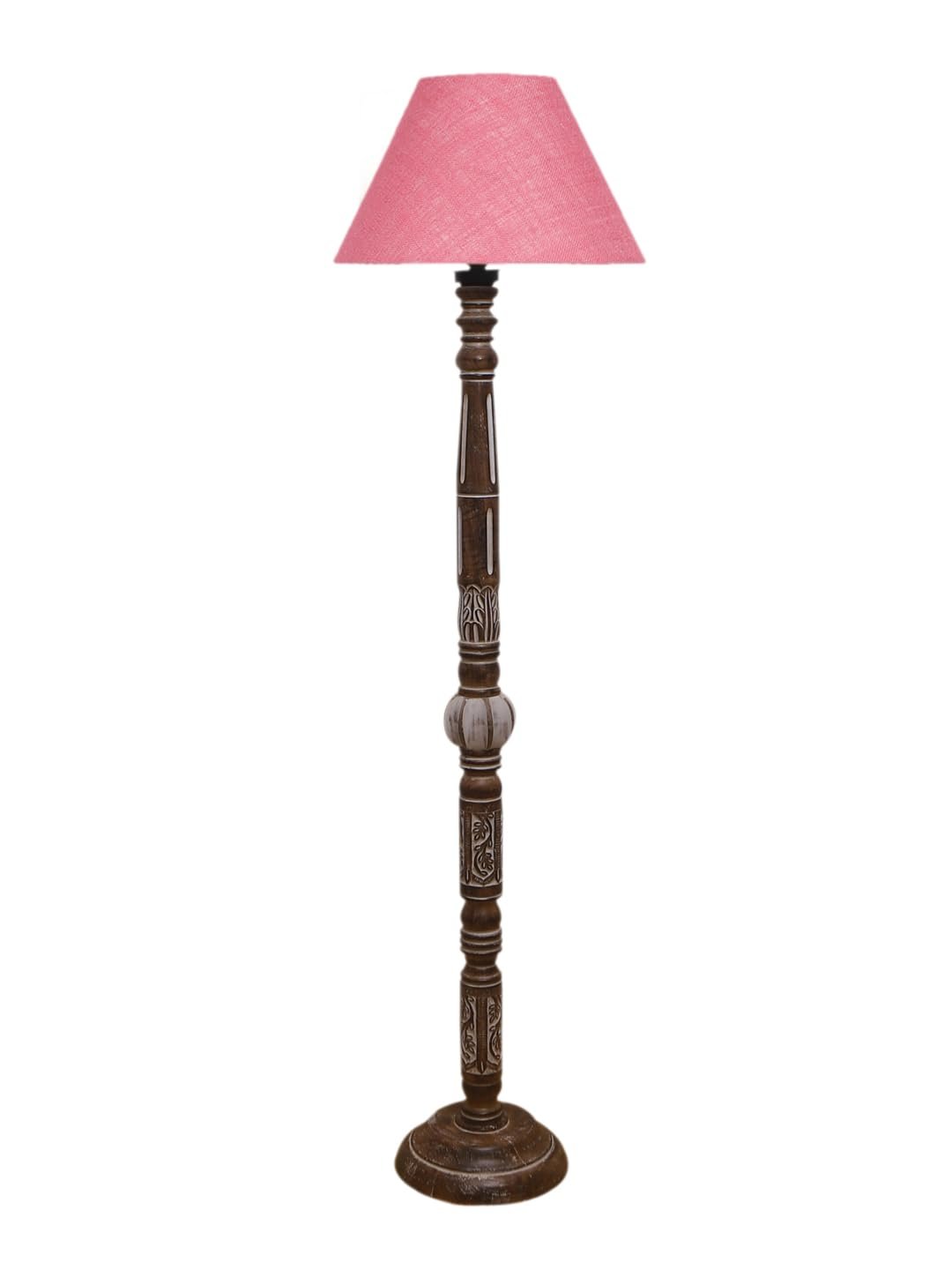 Pink Jute Conical Wooden Floor Lamp -29-(14x55.75inches)