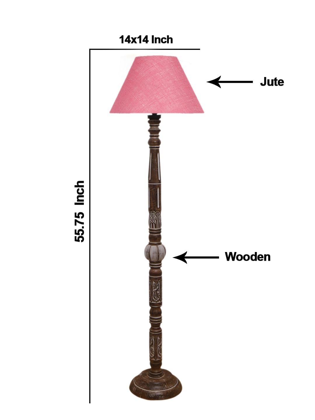 Pink Jute Conical Wooden Floor Lamp -29-(14x55.75inches)