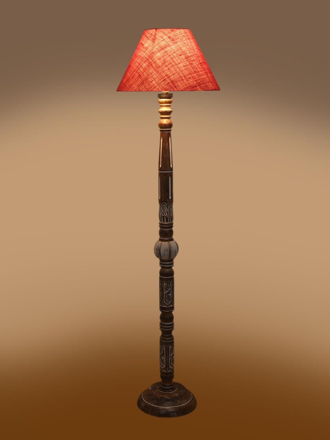 Pink Jute Conical Wooden Floor Lamp -29-(14x55.75inches)