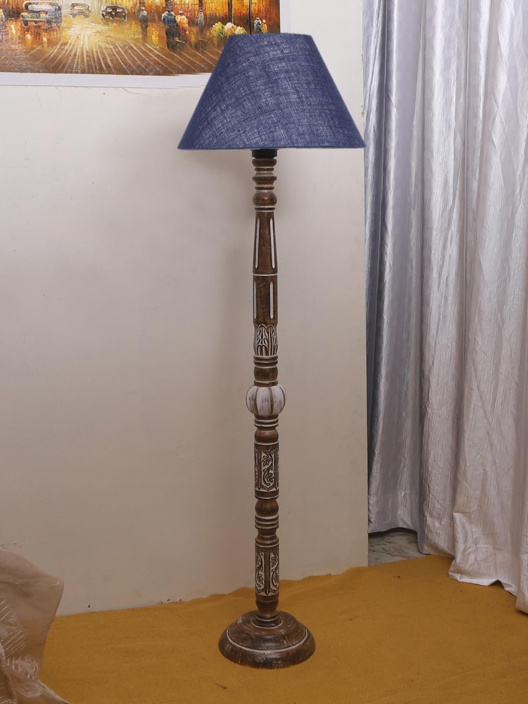 Blue Jute Wooden Floor Lamp -31-(14x55.75inches)