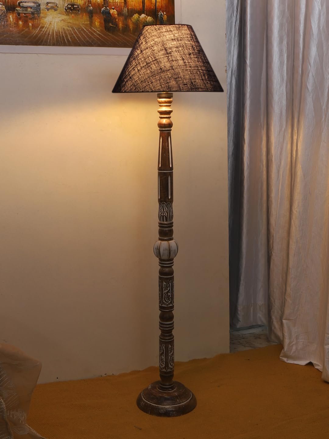 Blue Jute Wooden Floor Lamp -31-(14x55.75inches)
