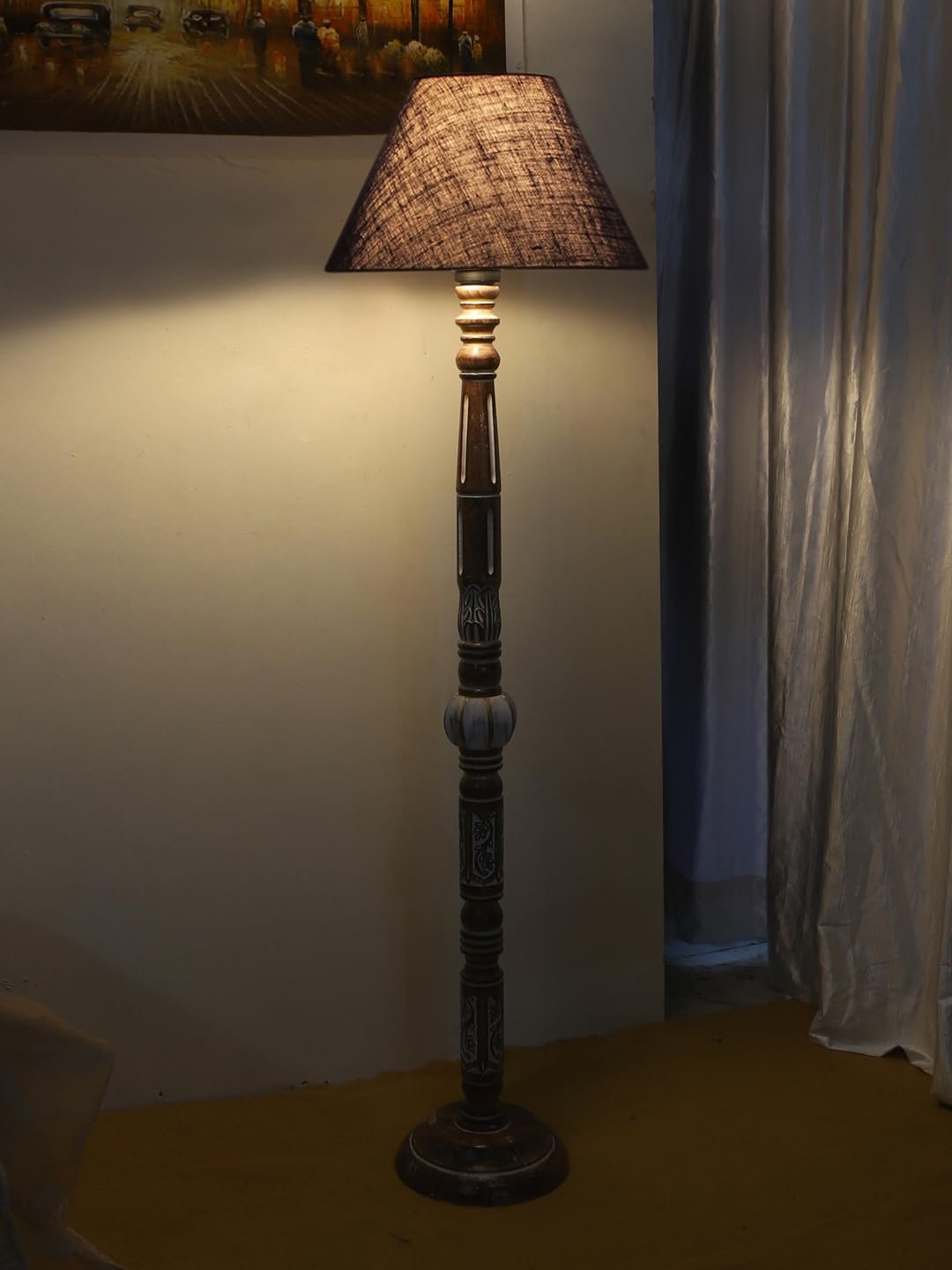 Blue Jute Wooden Floor Lamp -31-(14x55.75inches)