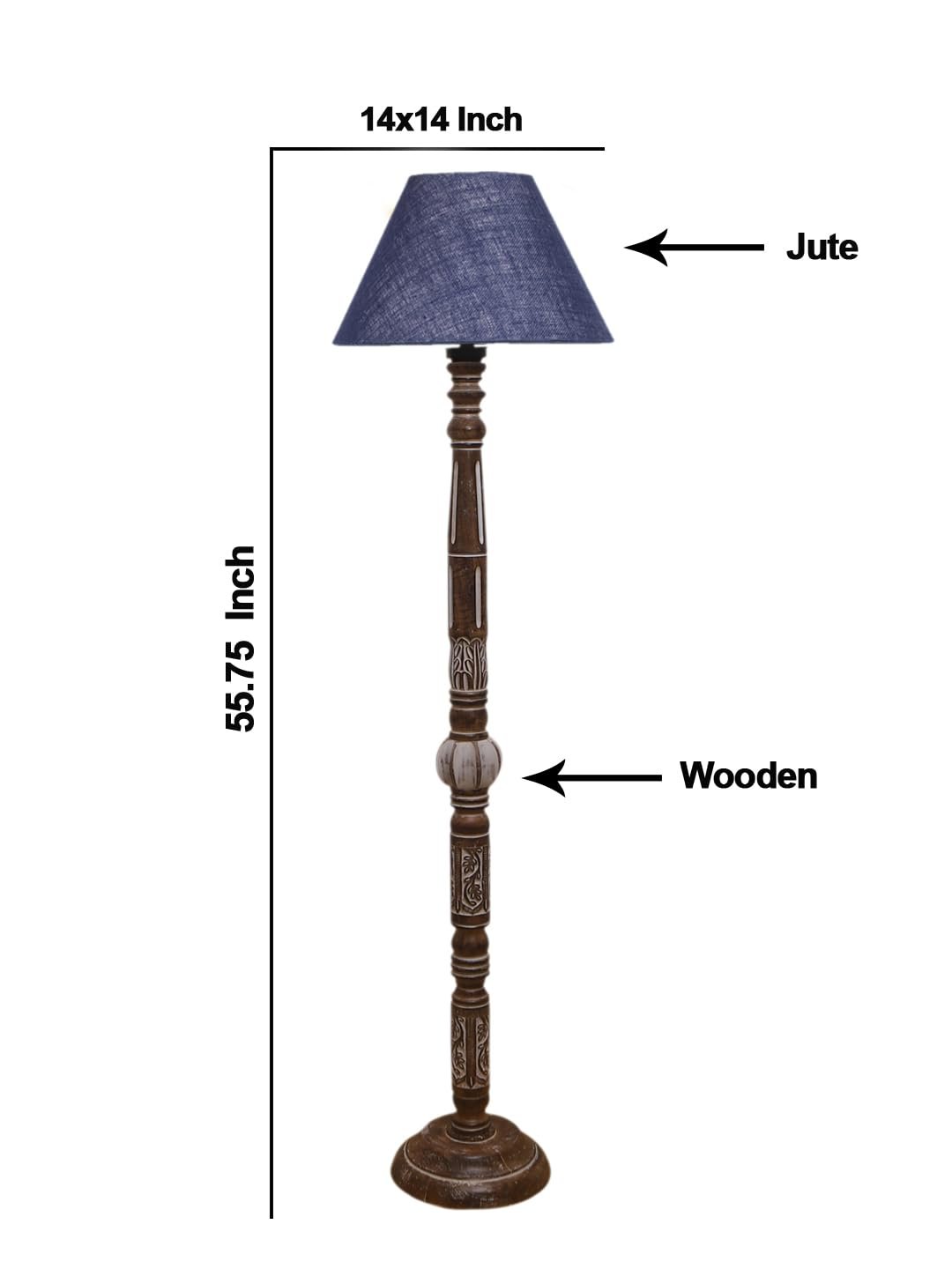 Blue Jute Wooden Floor Lamp -31-(14x55.75inches)