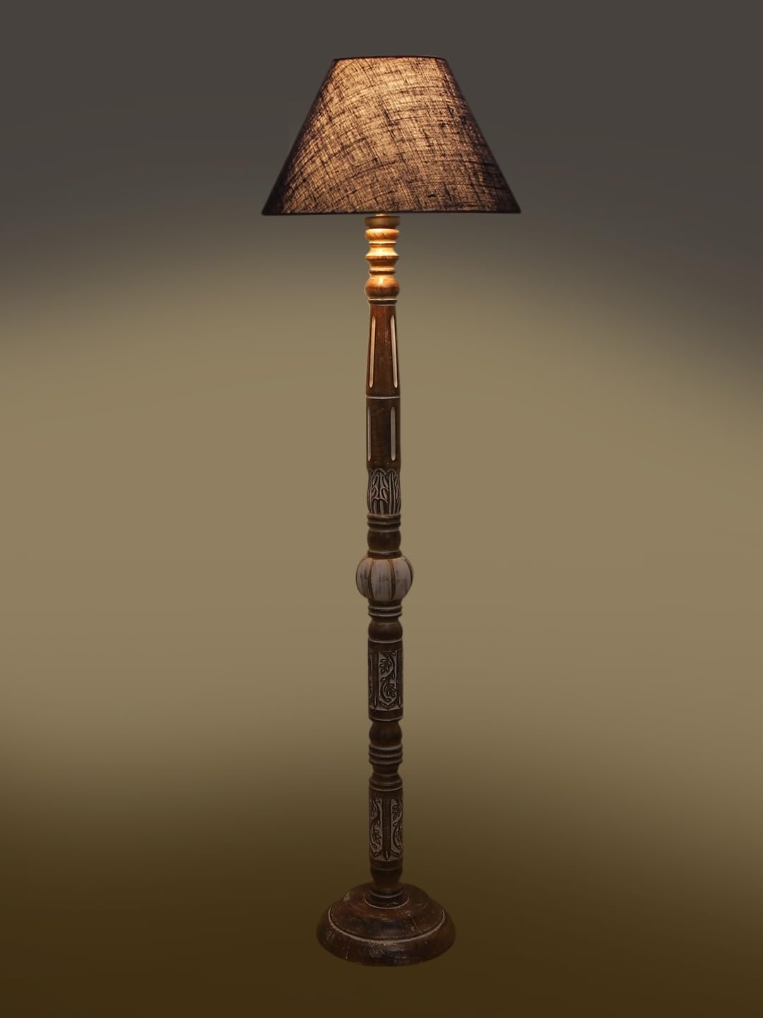 Blue Jute Wooden Floor Lamp -31-(14x55.75inches)