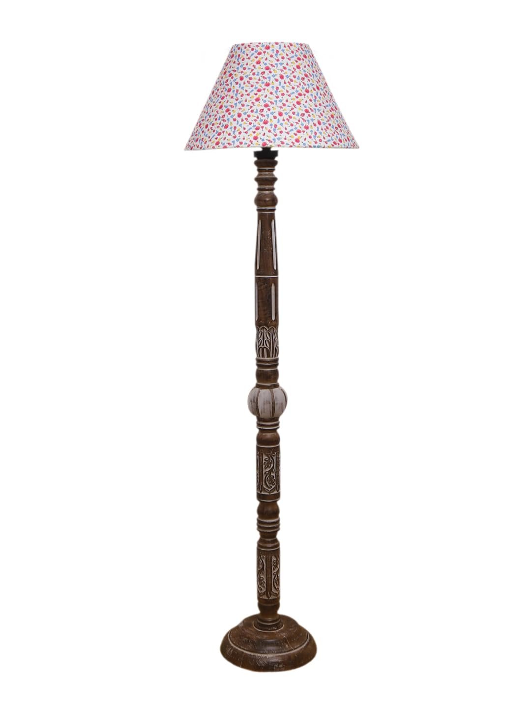 Printed Cotton Conical Wooden Floor Lamp -34(14x55.75inches)