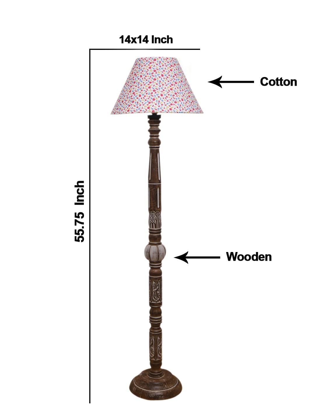 Printed Cotton Conical Wooden Floor Lamp -34(14x55.75inches)