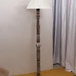 Vintage Cotton Curtain Pleated Shade Wood Floor Lamp -40(12×54.8inches)