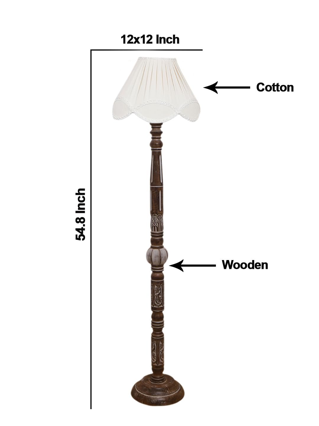 Vintage Cotton Shade Wood Floor Lamp -41-(12x54.8inches)
