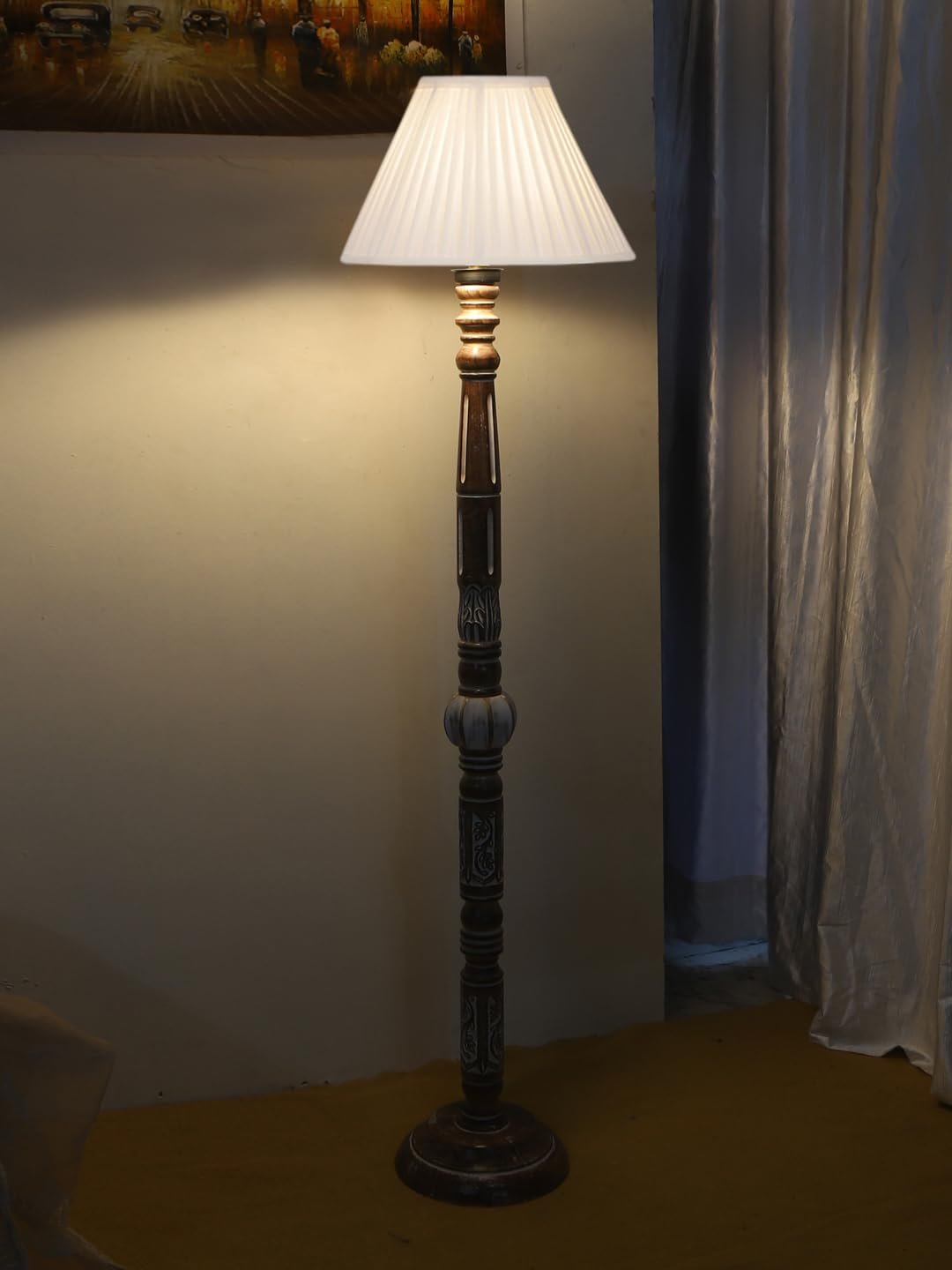 Cotton Straight Pleated Wooden Floor Lamp -42-(12x54.8inches)