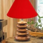 Upscale Table Lamp with Glass & Wooden Base | Elegant Night Light for Home & Room Decoration | Bedroom & Living Room Lighting | Multiple Designs – (Red)