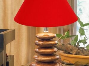 Upscale Table Lamp with Glass & Wooden Base | Elegant Night Light for Home & Room Decoration | Bedroom & Living Room Lighting | Multiple Designs - (Red)