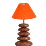 Upscale Table Lamp with Glass & Wooden Base | Elegant Night Light for Home & Room Decoration | Bedroom & Living Room Lighting | Multiple Designs – (Orange)