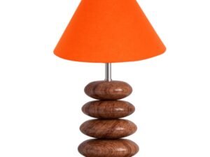 Upscale Table Lamp with Glass & Wooden Base | Elegant Night Light for Home & Room Decoration | Bedroom & Living Room Lighting | Multiple Designs - (Orange)