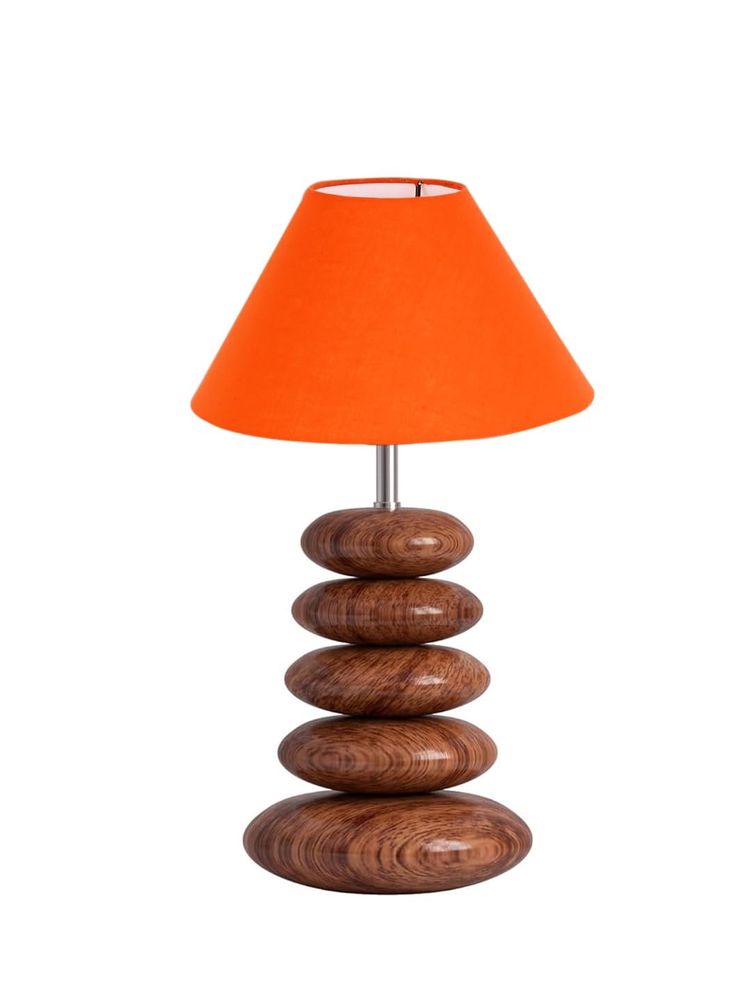 Upscale Table Lamp with Glass & Wooden Base | Elegant Night Light for Home & Room Decoration | Bedroom & Living Room Lighting | Multiple Designs - (Orange)