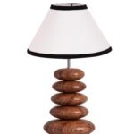 Upscale Table Lamp with Glass & Wooden Base | Elegant Night Light for Home & Room Decoration | Bedroom & Living Room Lighting | Multiple Designs – (White-Black)