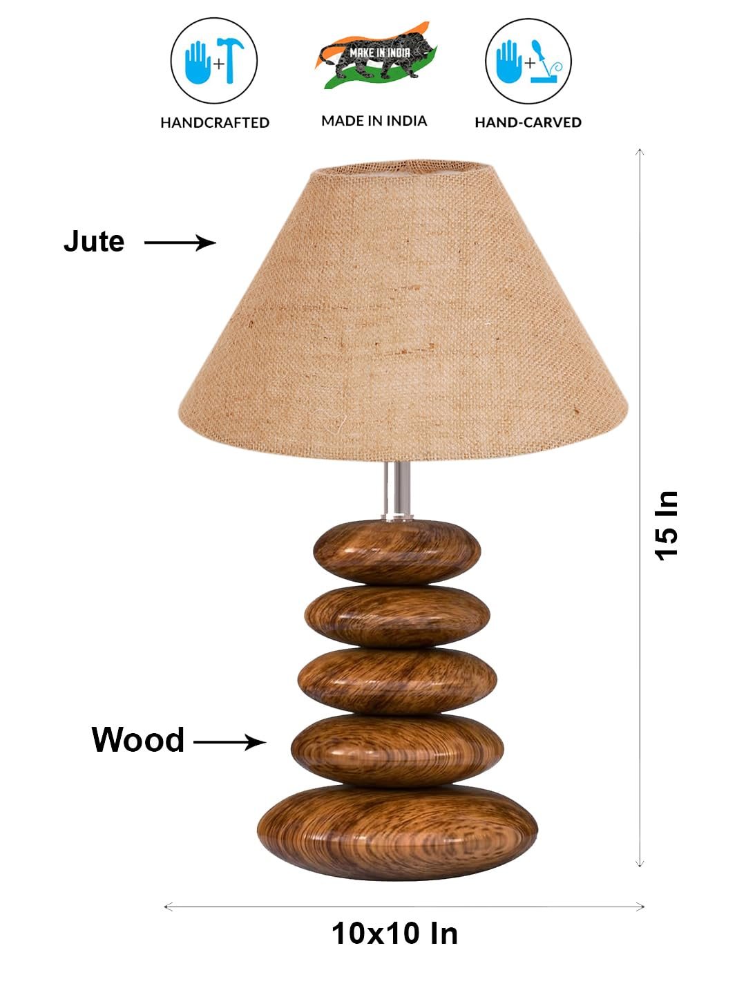 Upscale Table Lamp with Glass & Wooden Base | Elegant Night Light for Home & Room Decoration | Bedroom & Living Room Lighting | Multiple Designs - Beige