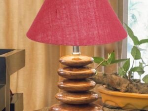 Upscale Table Lamp with Glass & Wooden Base | Elegant Night Light for Home & Room Decoration | Bedroom & Living Room Lighting | Multiple Designs - (Pink)