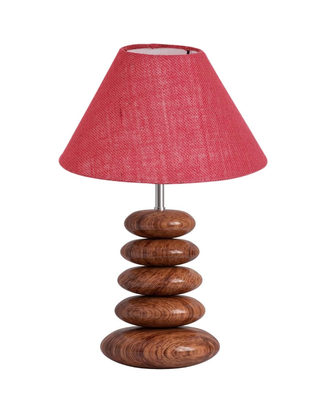 Upscale Table Lamp with Glass & Wooden Base | Elegant Night Light for Home & Room Decoration | Bedroom & Living Room Lighting | Multiple Designs - (Pink)