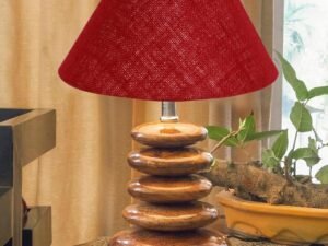 Upscale Table Lamp with Glass & Wooden Base | Elegant Night Light for Home & Room Decoration | Bedroom & Living Room Lighting | Multiple Designs - (Maroon)