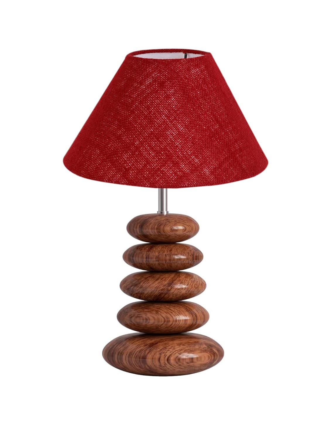 Upscale Table Lamp with Glass & Wooden Base | Elegant Night Light for Home & Room Decoration | Bedroom & Living Room Lighting | Multiple Designs - (Maroon)