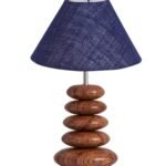 Upscale Table Lamp with Glass & Wooden Base | Elegant Night Light for Home & Room Decoration | Bedroom & Living Room Lighting | Multiple Designs – (Blue)